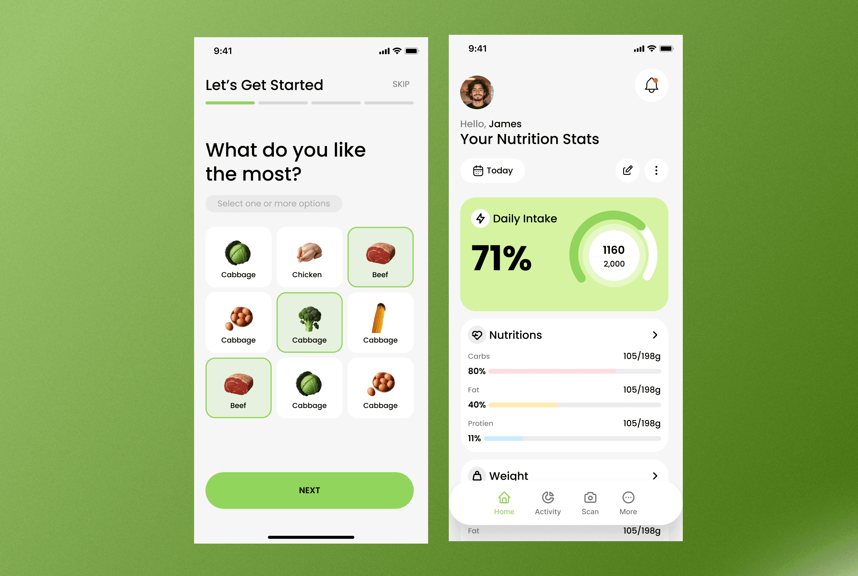 Mobile App UI/UX Design for Diet Planning & Tracking